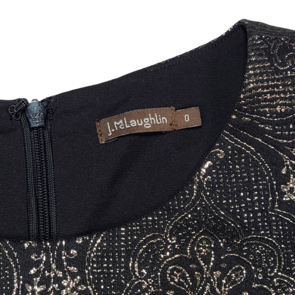 J. McLaughlin Black / Gold Metallic Jacquard Patern Sleeveless Cocktail Dress - Picture 8 of 10